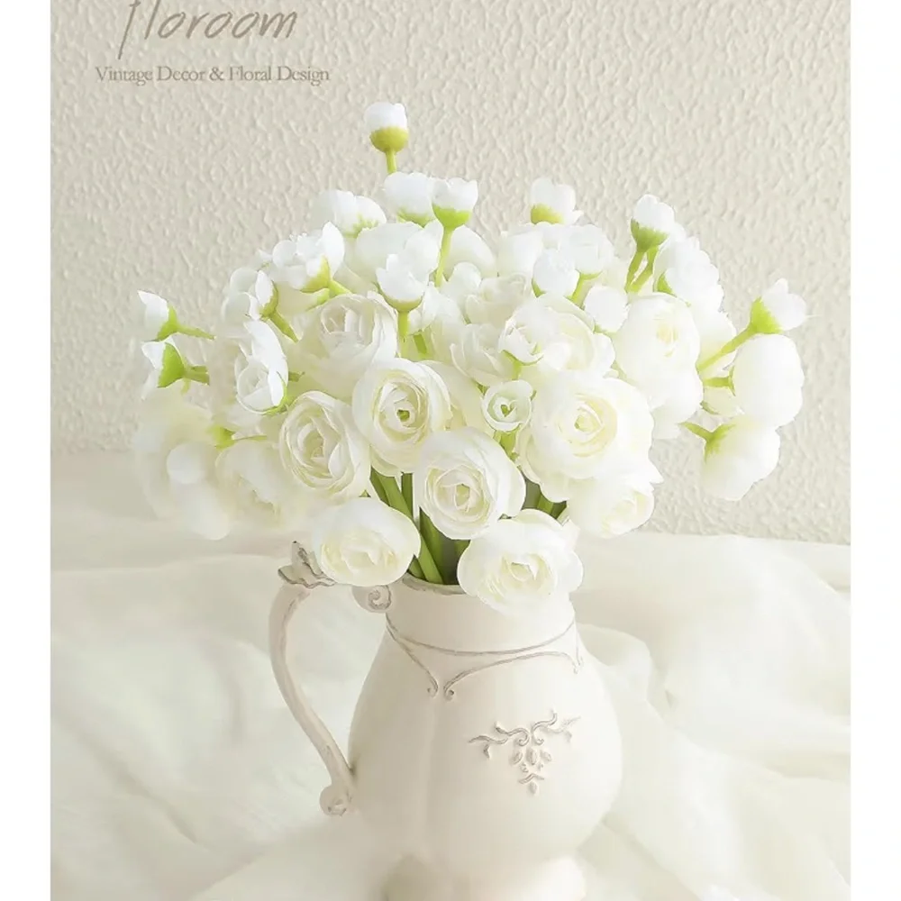 New Floroom Faux Ranunculus Ivory Florals 18 Pcs Silk Bridal Bouquet DIY Minis